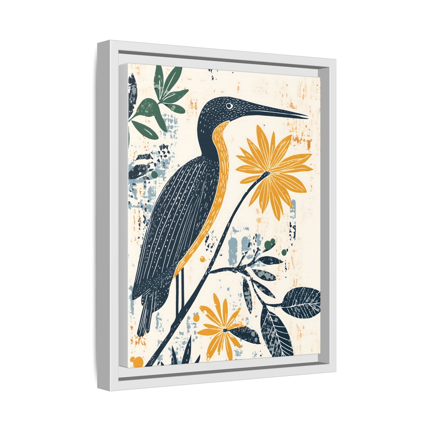 Colorful Bird and Flower Framed Matte Canvas Art