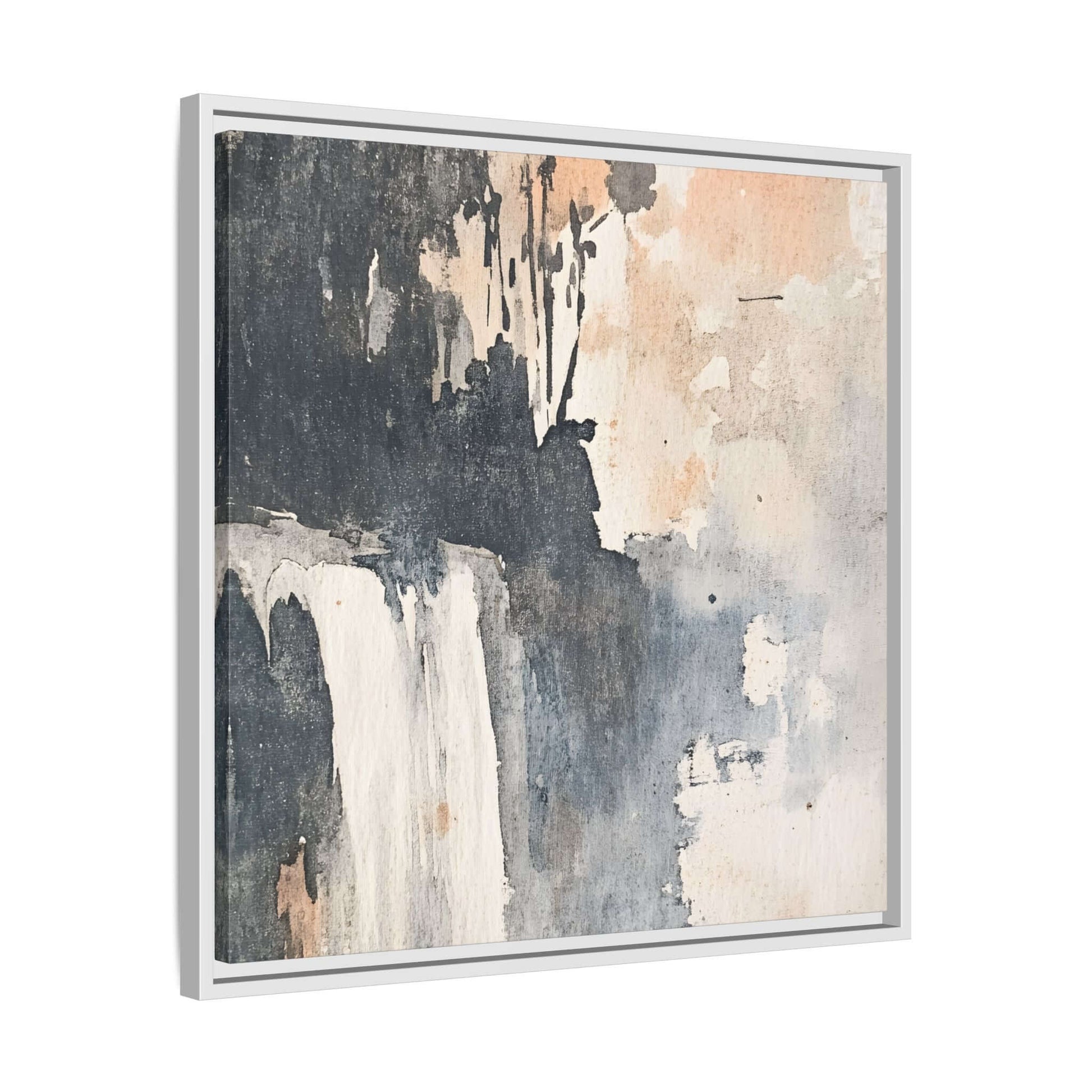Framed waterfall art print, matte canvas home decor, abstract design, vertical layout, perfect for modern interior spaces.