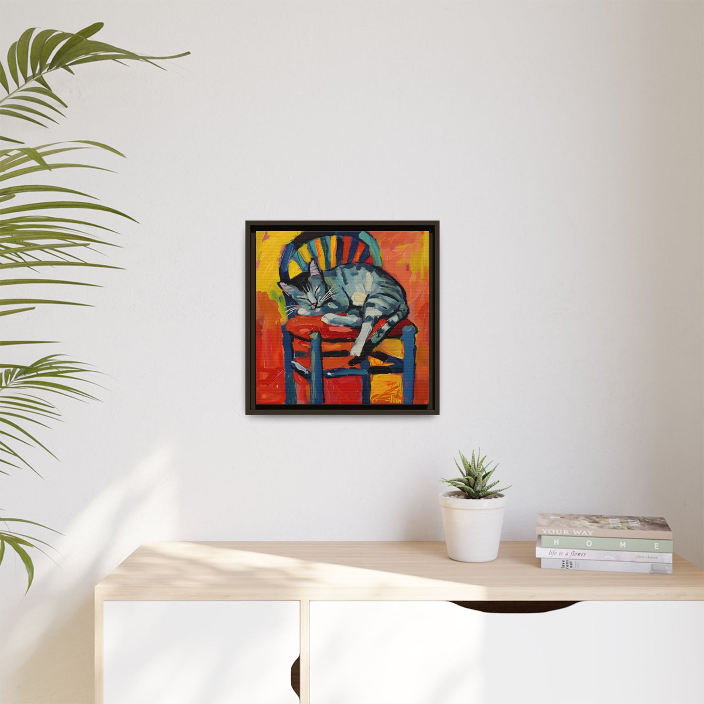 Colorful Cat Art Print - Framed Matte Canvas