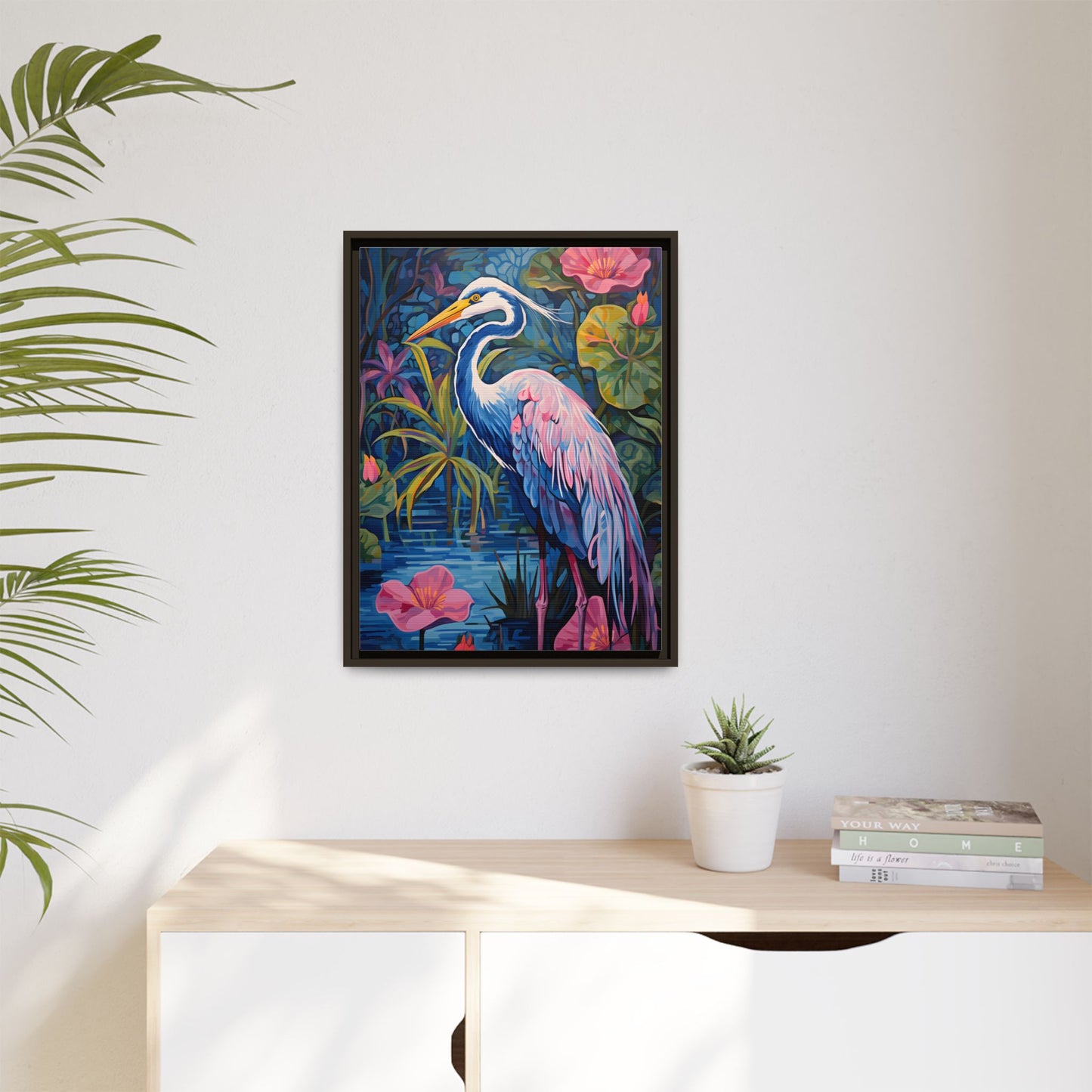 Colorful Heron Canvas Art Print - Framed Wall Decor