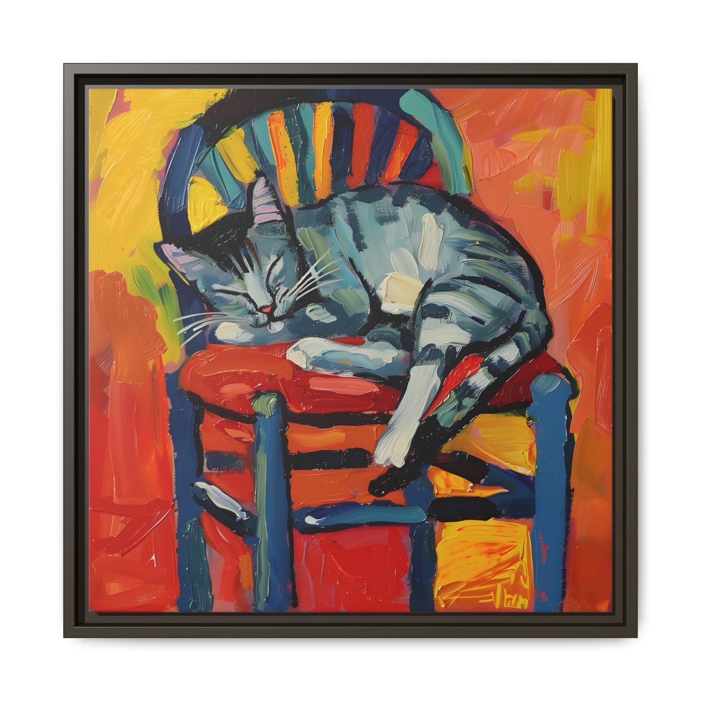 Colorful Cat Art Print - Framed Matte Canvas