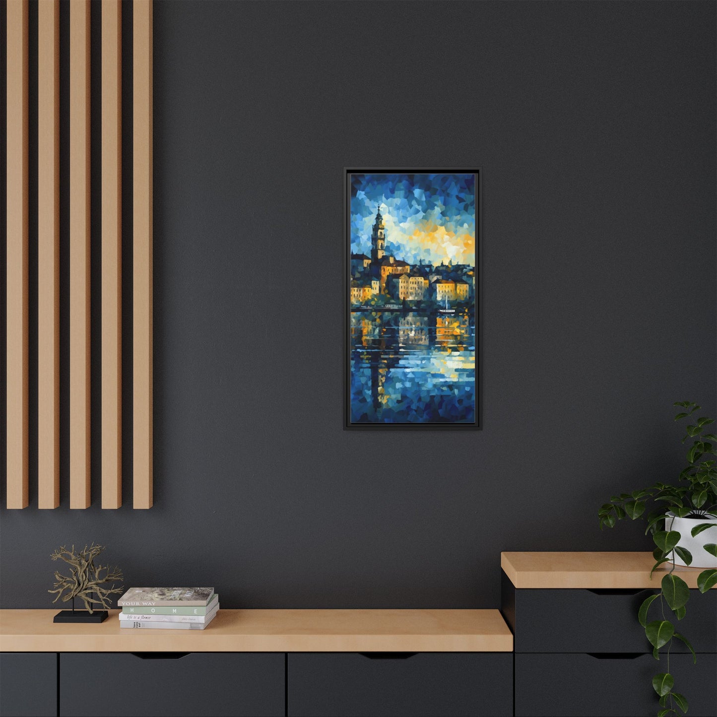 Colorful Framed Matte Canvas Art - Vibrant Cityscape Wall Decor