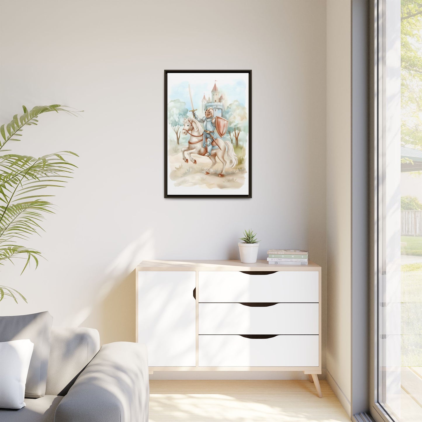 Knight and Horse Framed Matte Canvas Wall Art