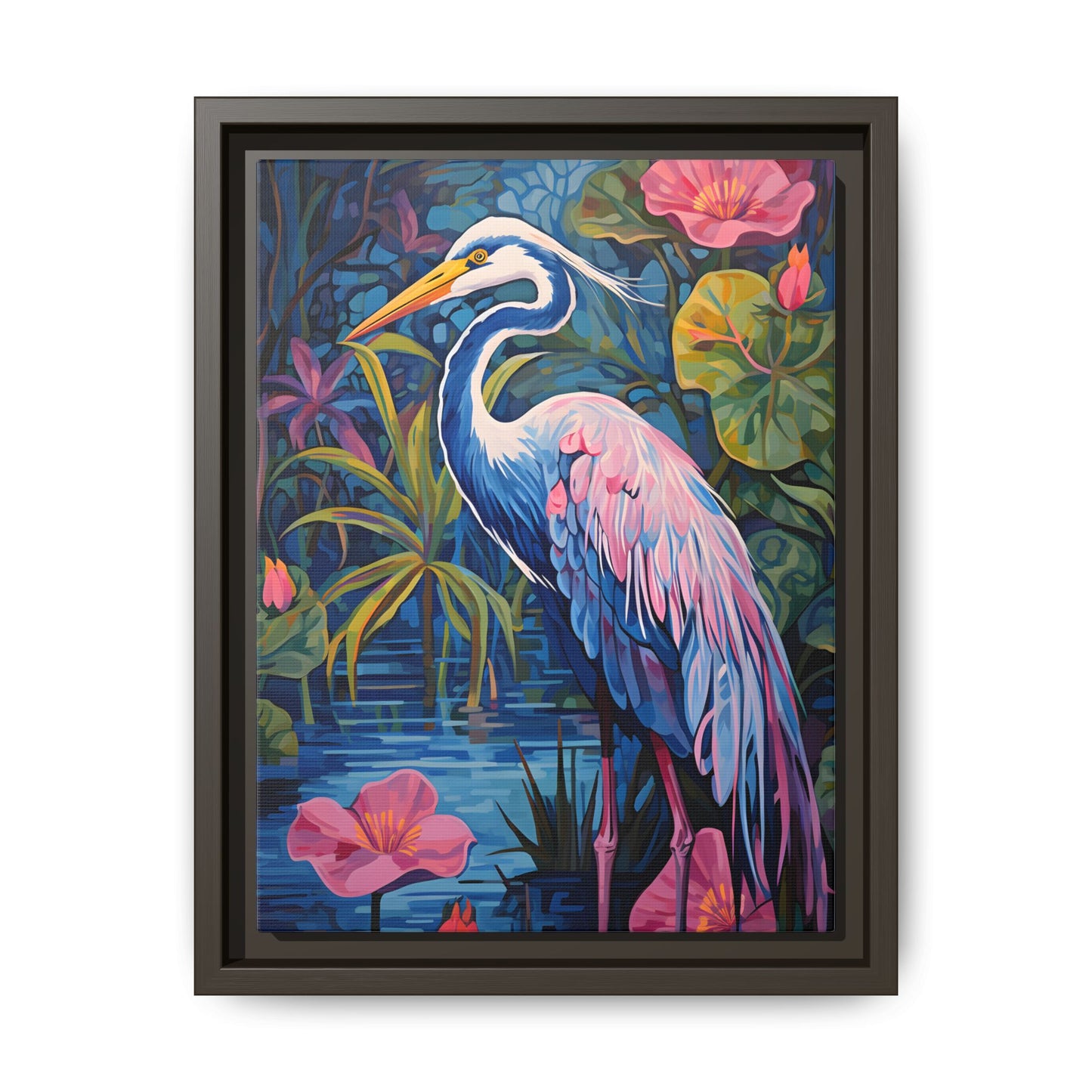 Colorful Heron Canvas Art Print - Framed Wall Decor