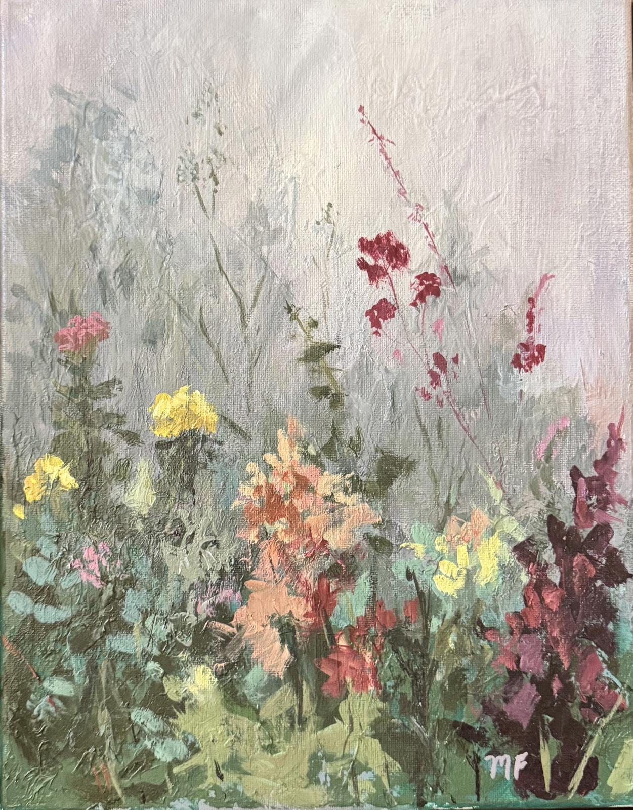 Painting of wildflowers with a soft, textured background