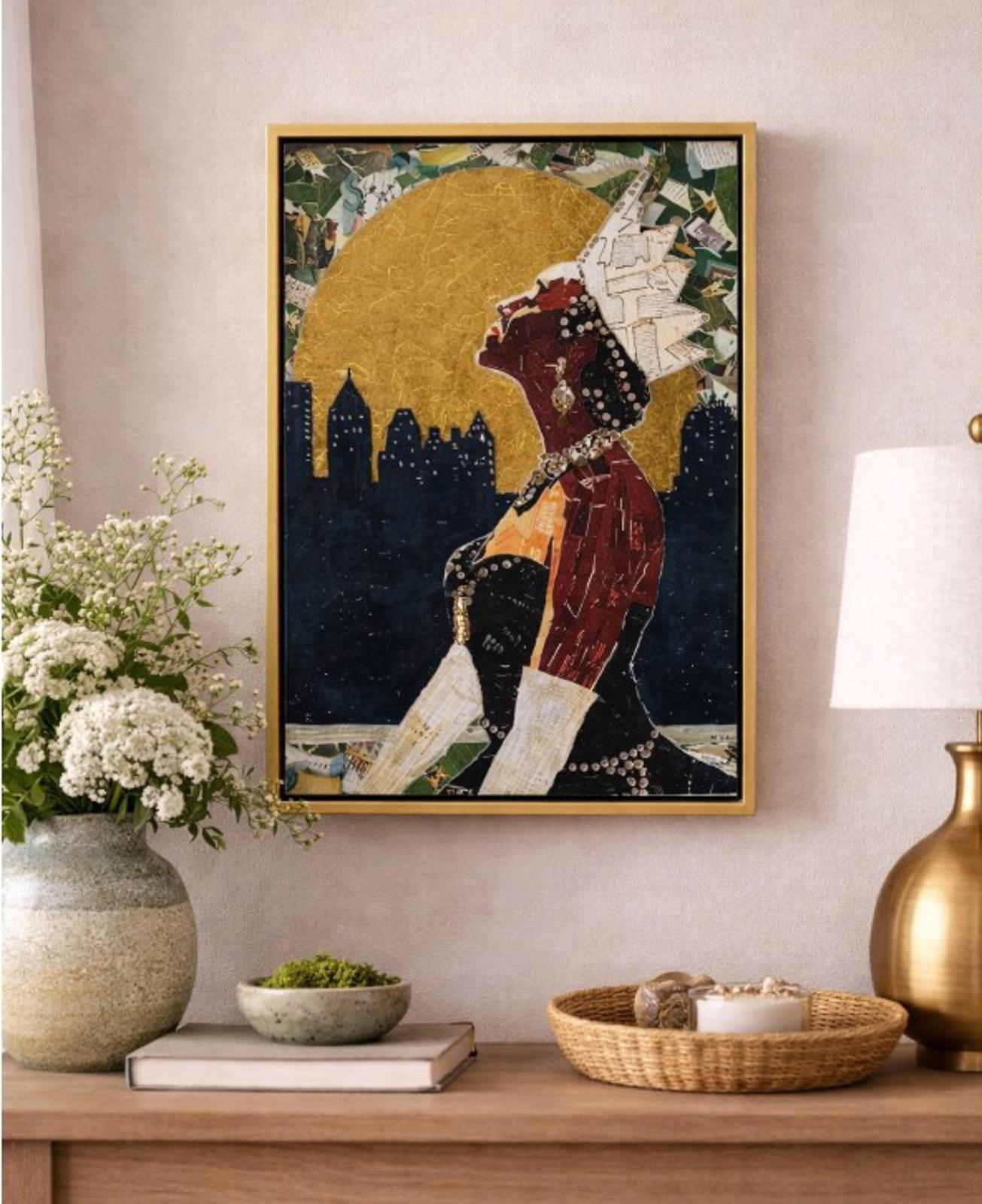 Original Painting by Mechelle Flowers "Golden Hour Empress" Size 12x16 On Canvas Board Framed In A wooden Frame